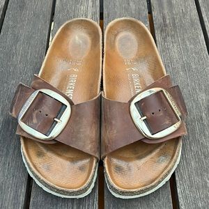 Birkenstock Madrid big buckle cognac and gold. Women size - European 39, US 8.